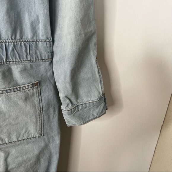 Lee Coveralls Jumpsuit Union All Denim Jeans Light Wash Long Sleeve Distressed M - Picture 9 of 16